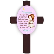 Personalized Girl's Bedtime Prayer Cross - Brunette